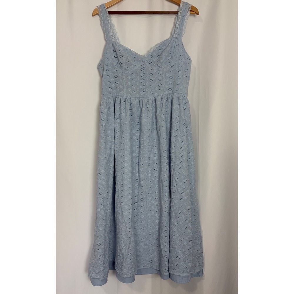 Cider Cottagecore Blue Eyelet Lace Midi Dress XL Cotton Bustier Floral Soft girl